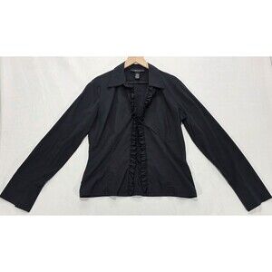 VTG Arden B Black Open Ruffle Blouse Tie Front Top Y2K Whimsigoth Witchy Boho L